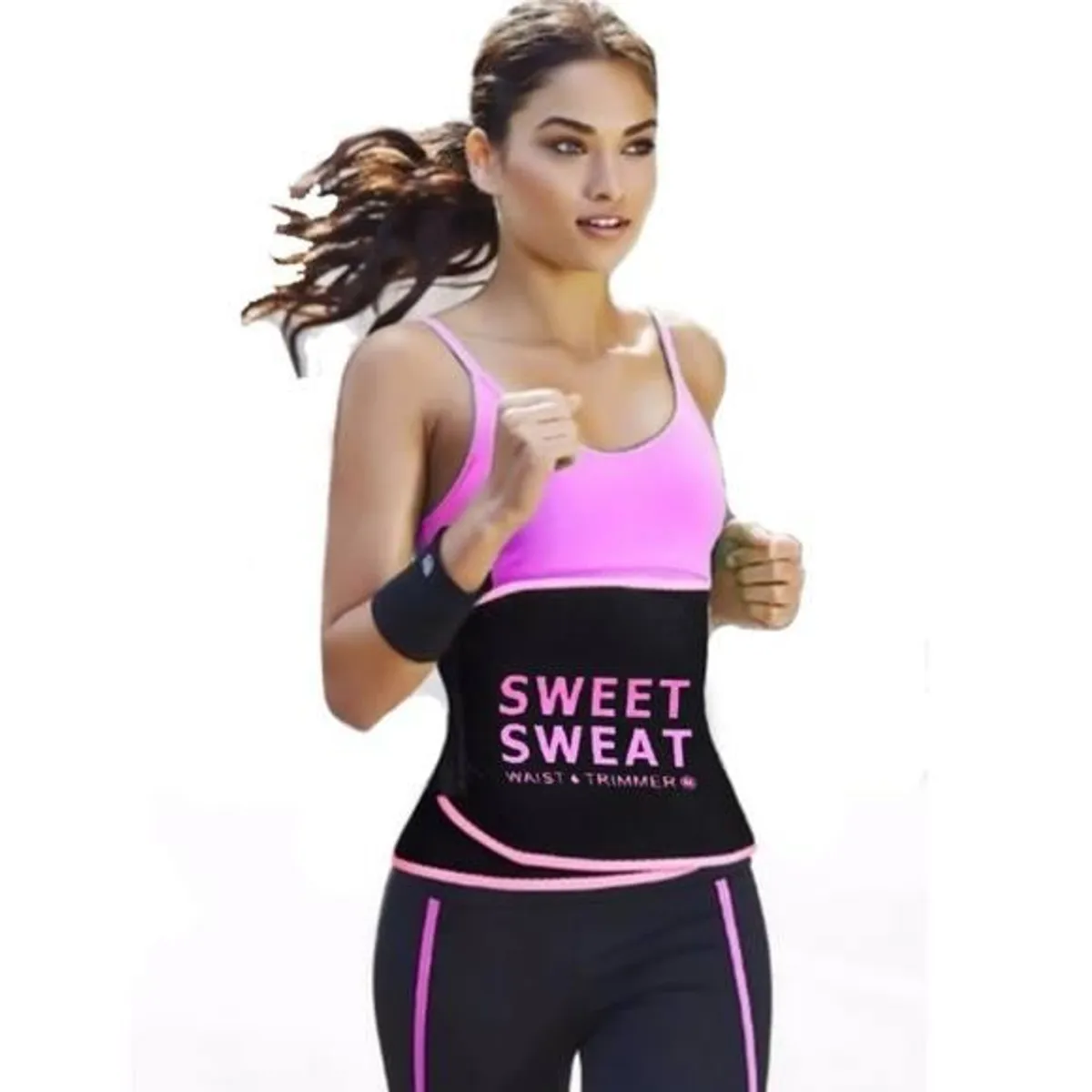 Sweet Sweat Waist Trimmer Hot Waist Shaper Belt - Black & Pink (Free Size)
