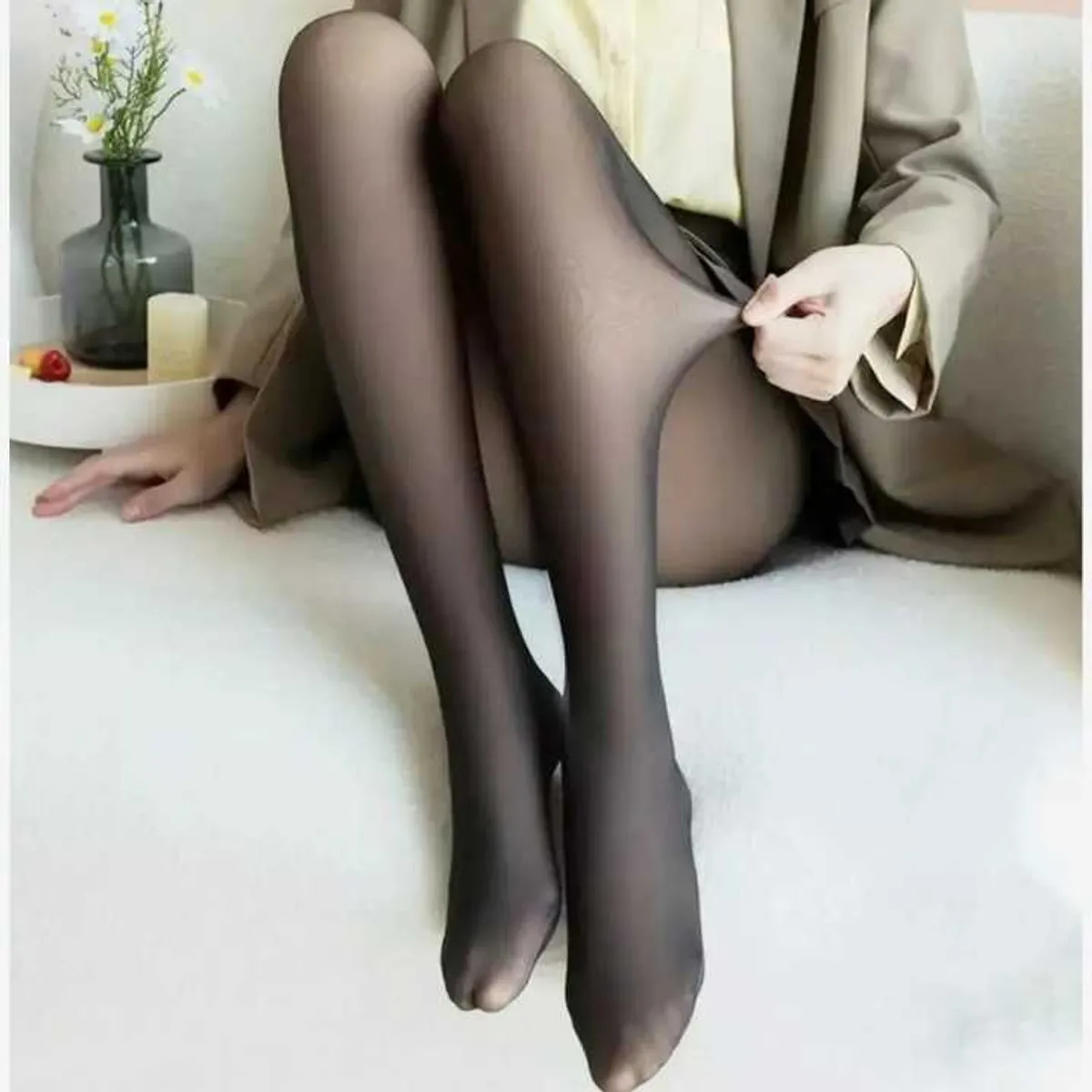 Women's Winter Warm Fur-Lined Cotton Pantyhose - Black One Size