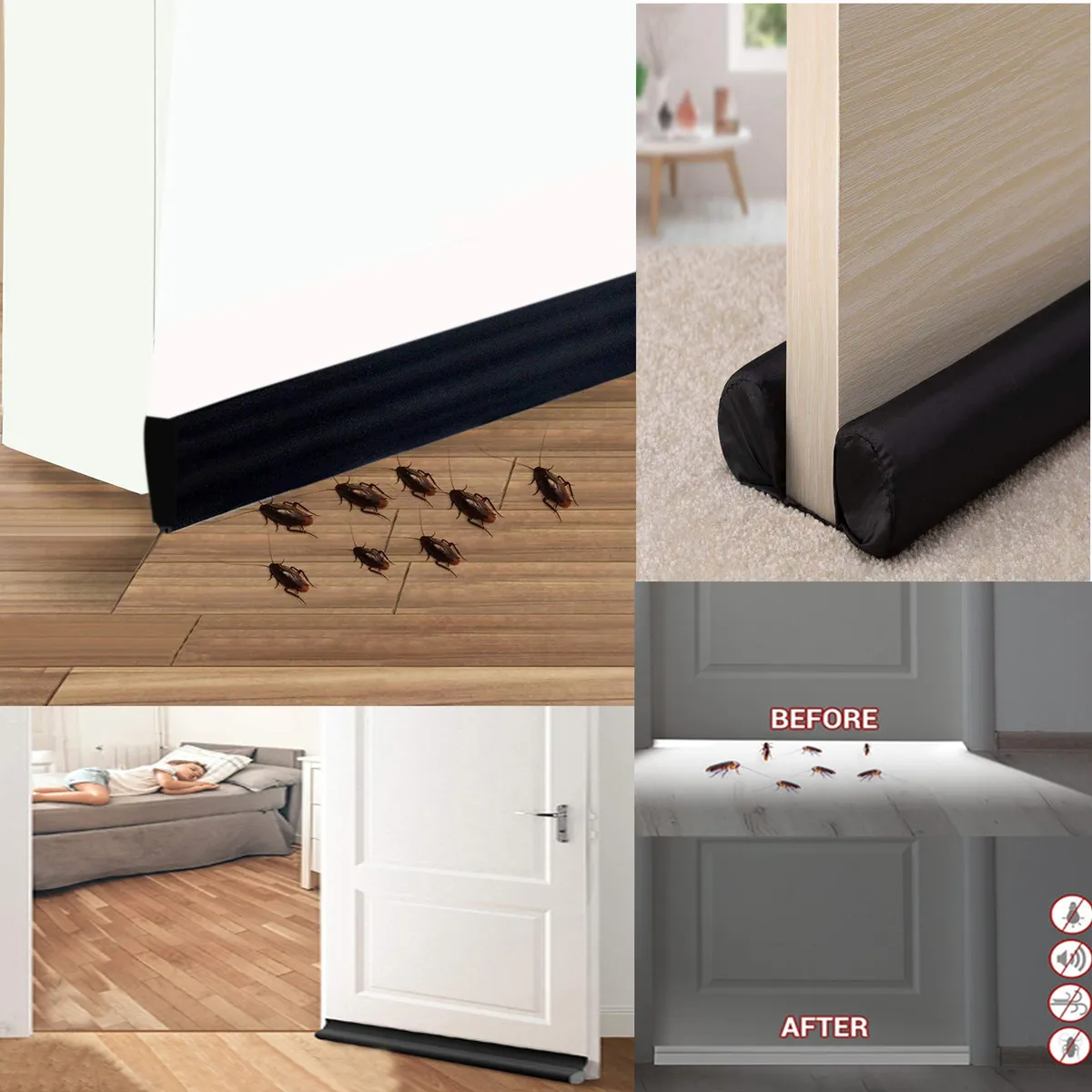 Flexible Door Bottom Sealing Strip for Draft & Dust Protection - Black