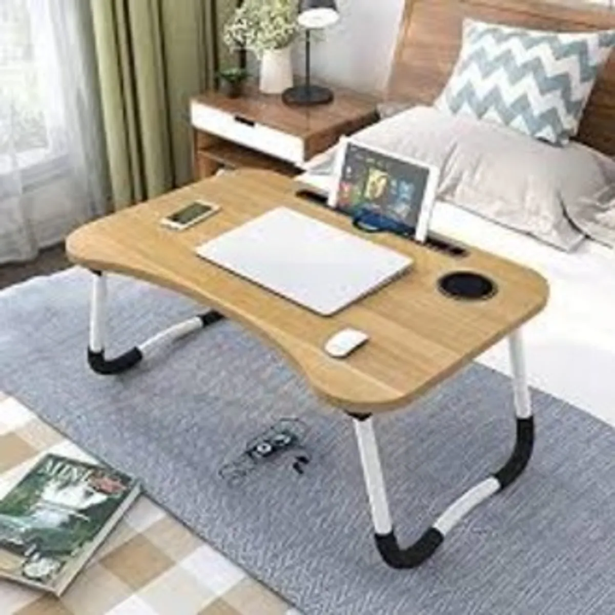 Foldable Portable Laptop & Study Table With Rounded Edges - Light Blue