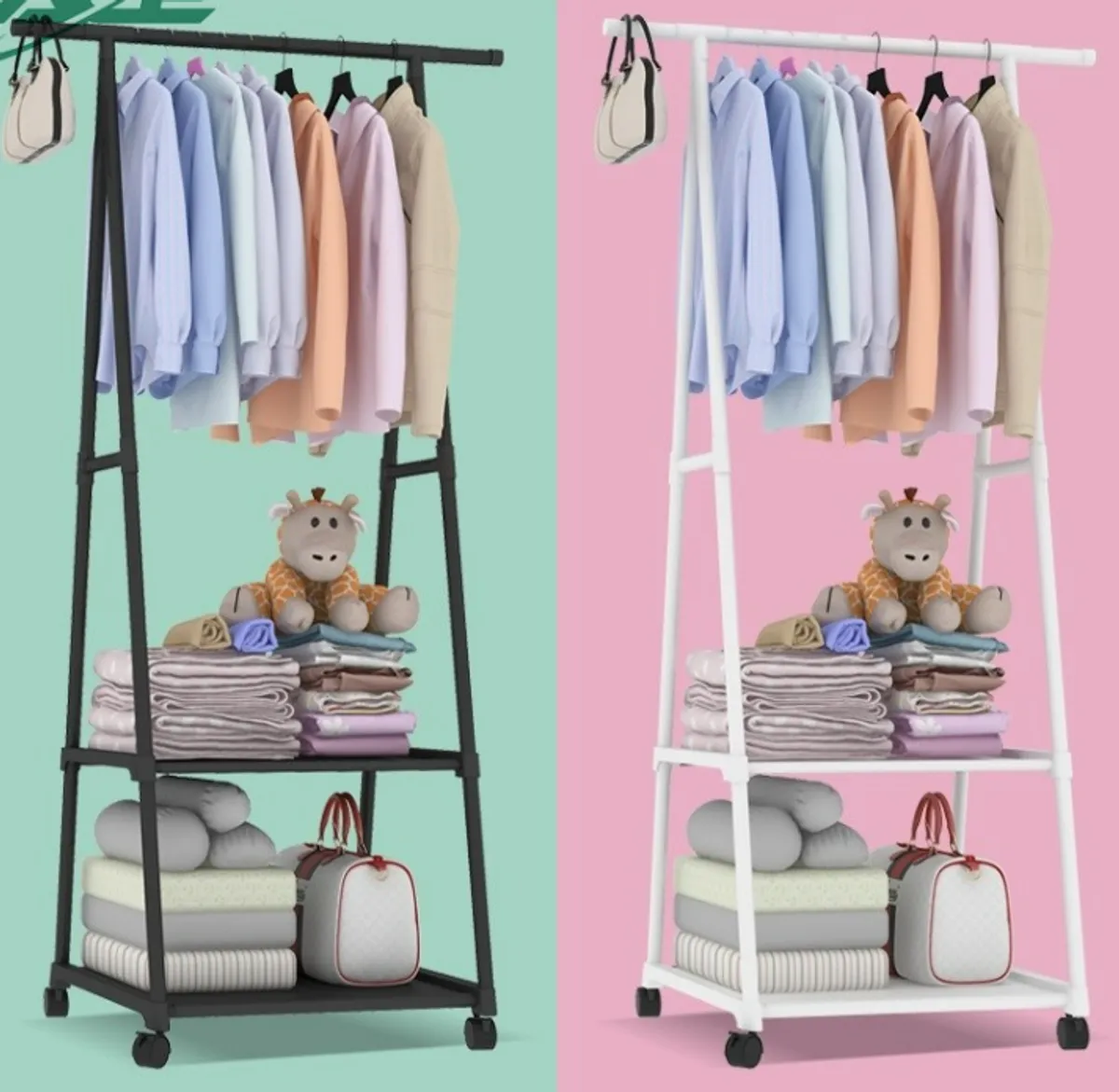 Triangle Coat Rack With Wheels - Removable Floor-Standing Clothes Hanger - Multicolor