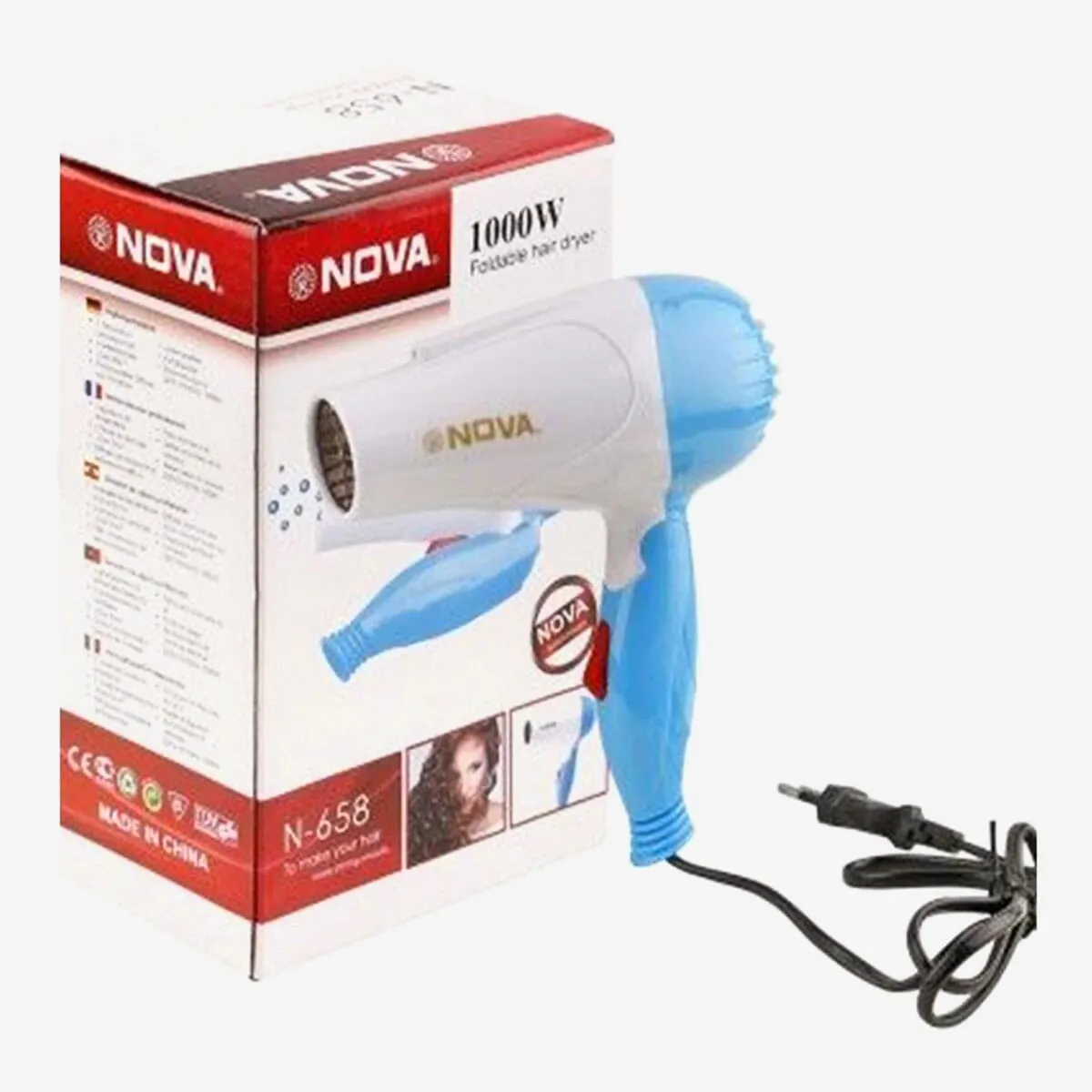 Nova N-658 1000W Foldable Mini Hair Dryer - Multicolor