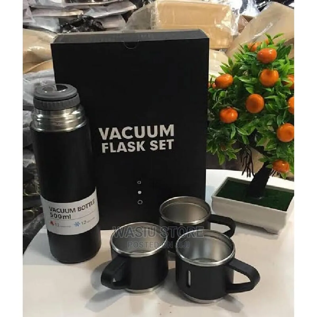  Stainless Steel Vacuum Thermos With 3 Cups & Gift Box - 500ml Multicolor