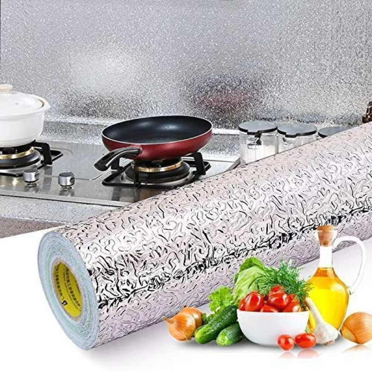 Aluminum Foil Oil-Proof Self-Adhesive Wallpaper Sticker - Multicolor