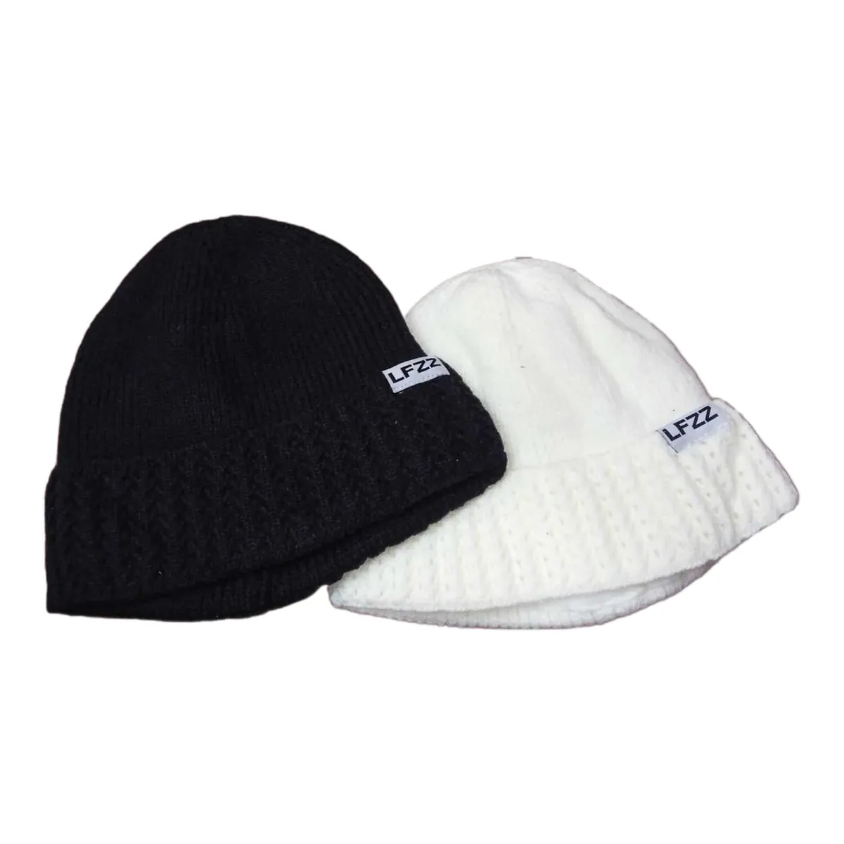 Unisex Plain Beanie Snow Cap Winter Hat - Black & White