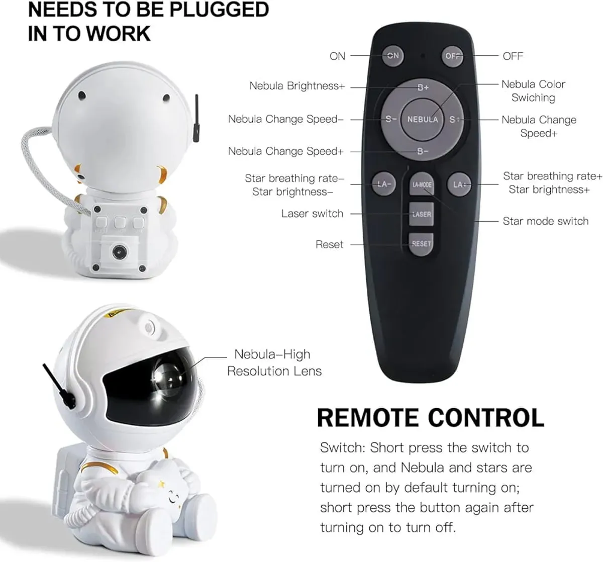 Astronaut Galaxy Star Projector With Remote & 360° Rotating Head - Multicolor