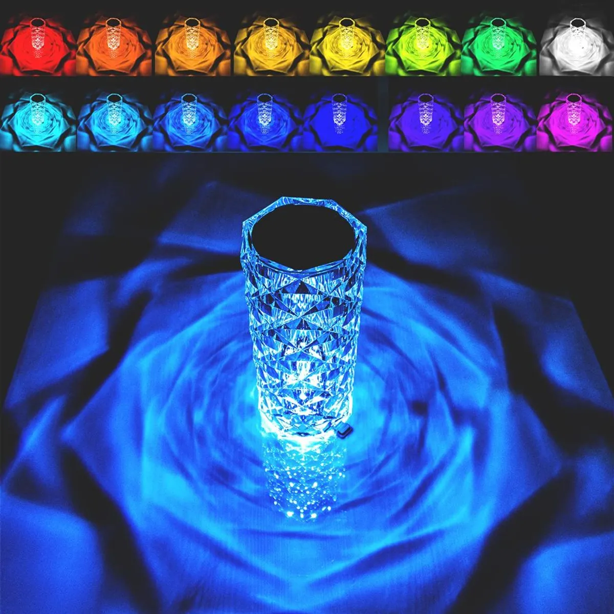 LED Rose Crystal Diamond Table Lamp With Touch & Remote Control - Multicolor