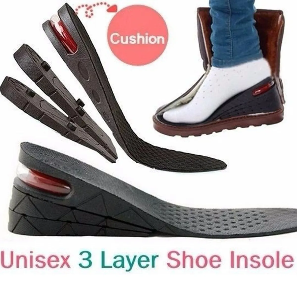 Adjustable Height Increase Shoe Insoles - 3/5/7cm Heel Lift Cushions