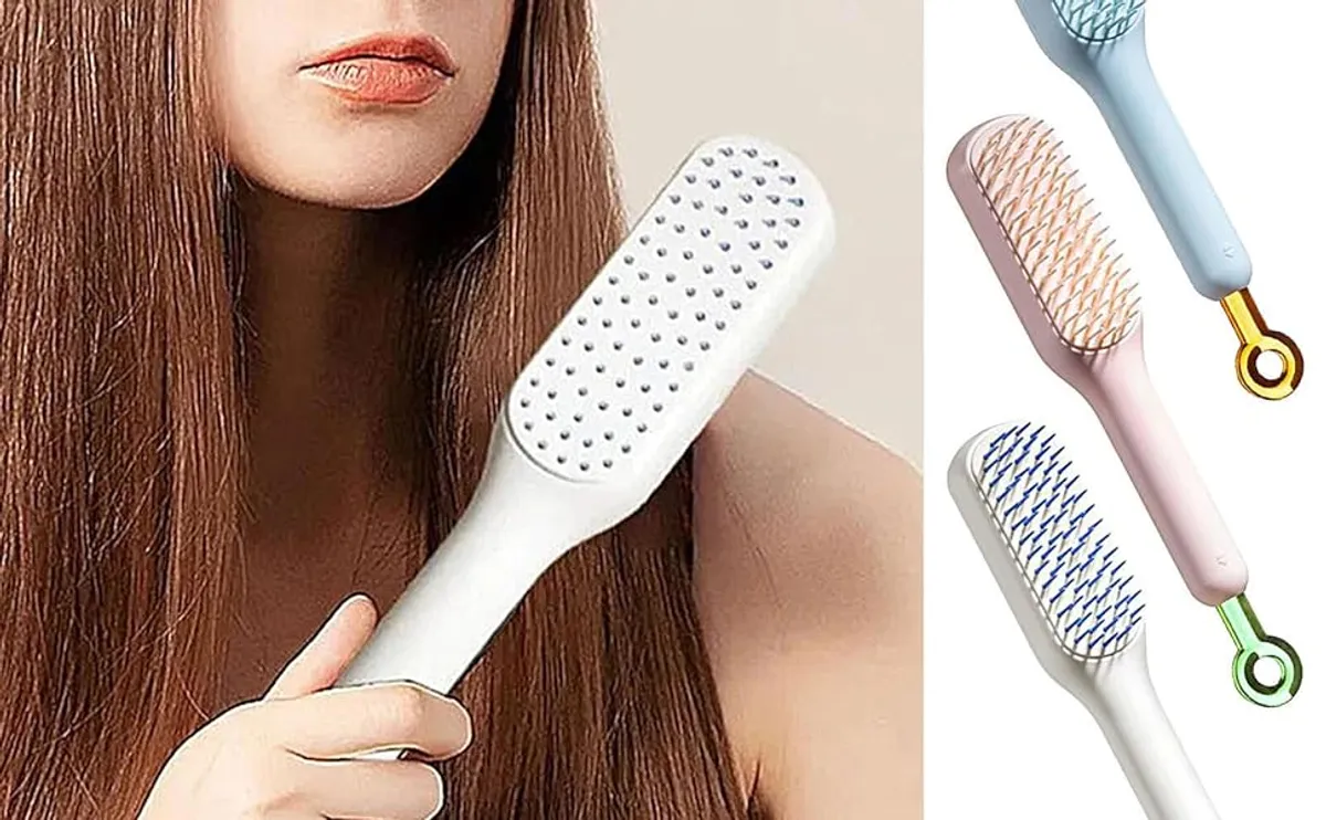 Self-Cleaning Hair Comb With Anti-Slip Massage Brush - Multicolor