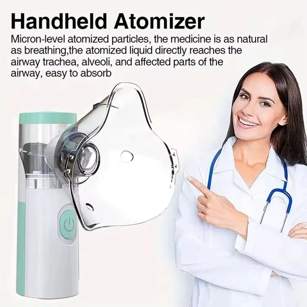 Portable  Mesh Nebulizer Cool Mist Inhaler for Kids & Adults (Battery Not Included) - White