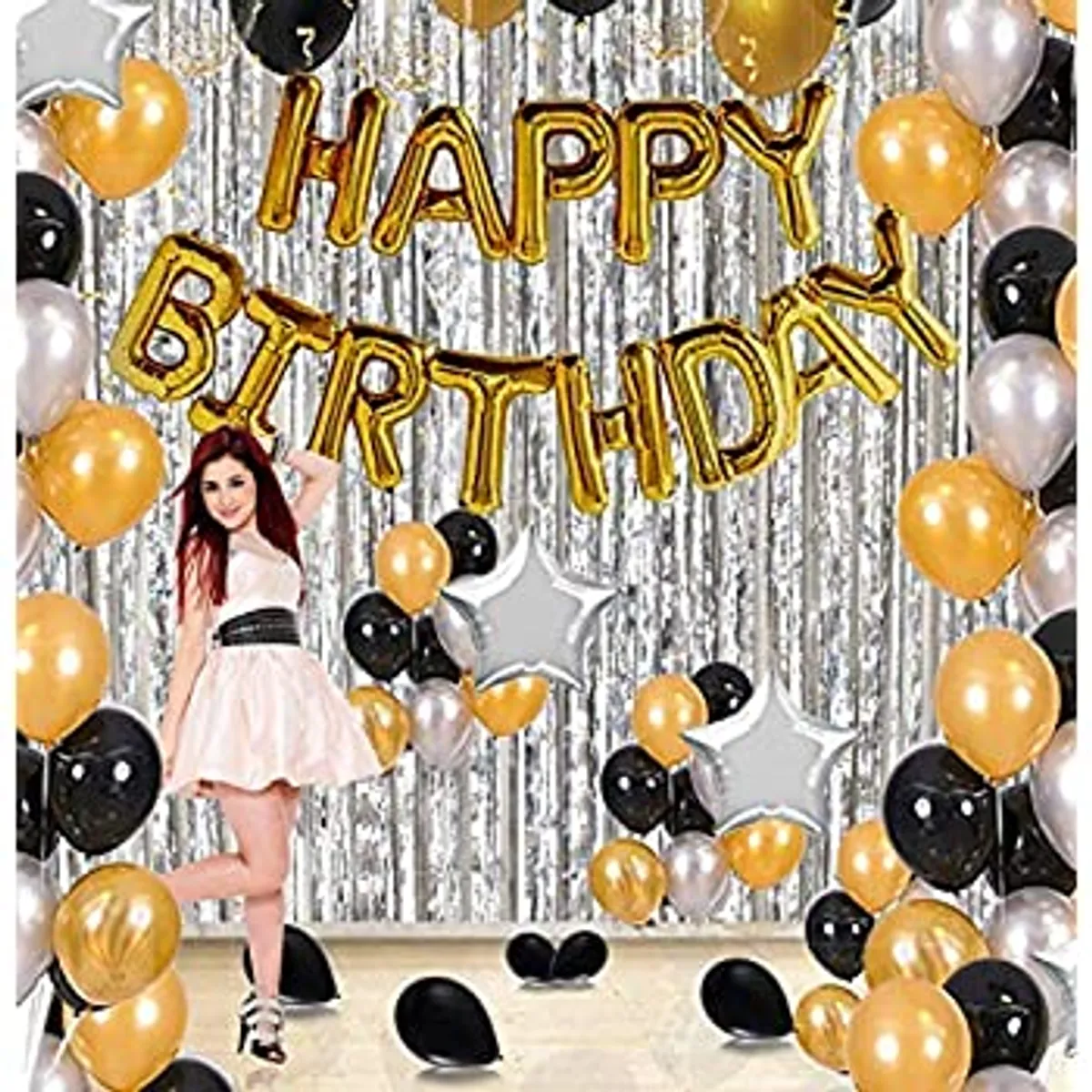 Happy Birthday Foil Balloon & Fringe Curtain Party Set - Gold