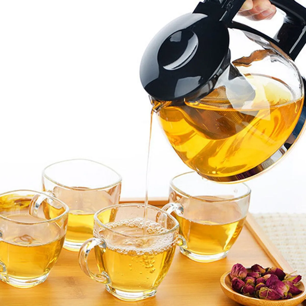Glass Teapot Tea Kettle With Stainless Steel Infuser For Home And Office 900 ml 