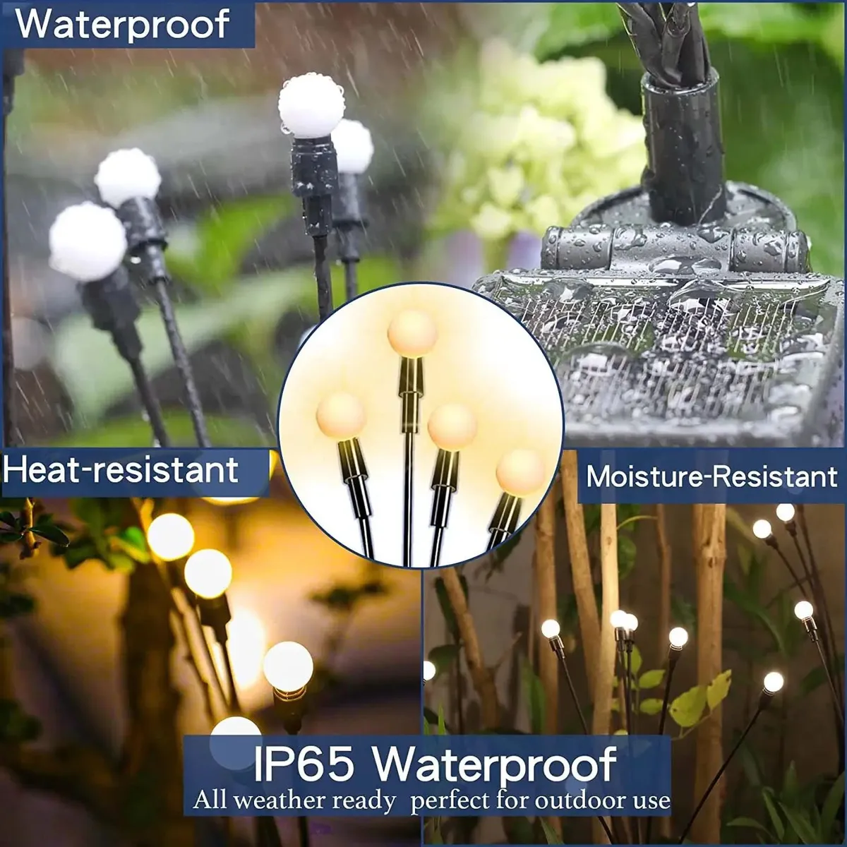 2Pcs Solar Garden Firefly Lights - Waterproof Black
