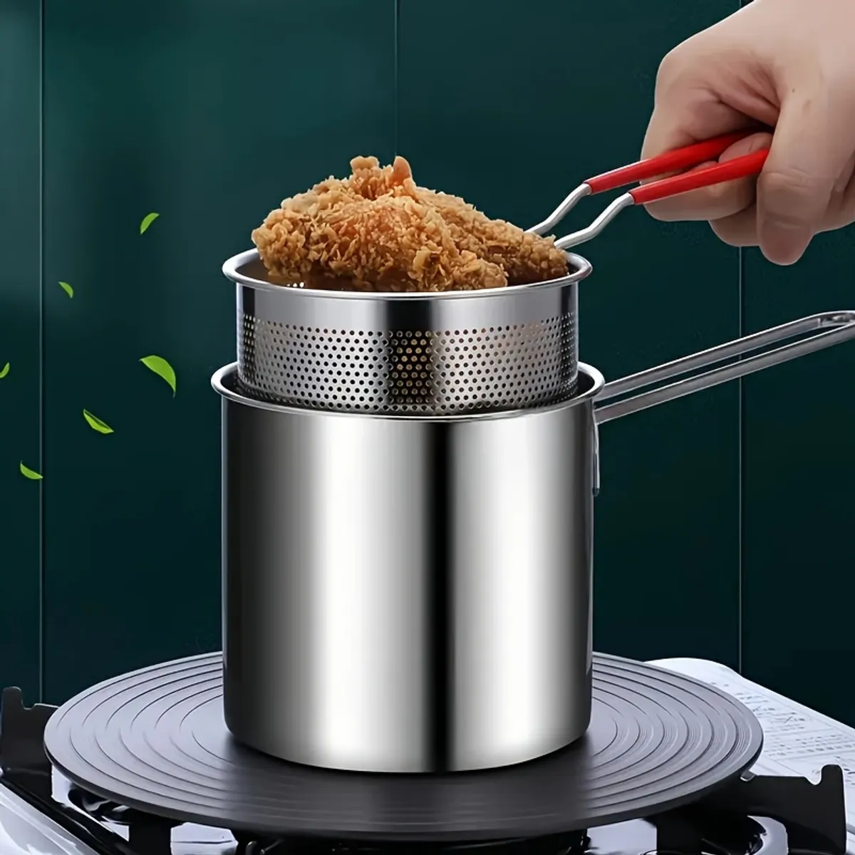 304 Stainless Steel Deep Fryer Pot With Removable Basket - 1.2L