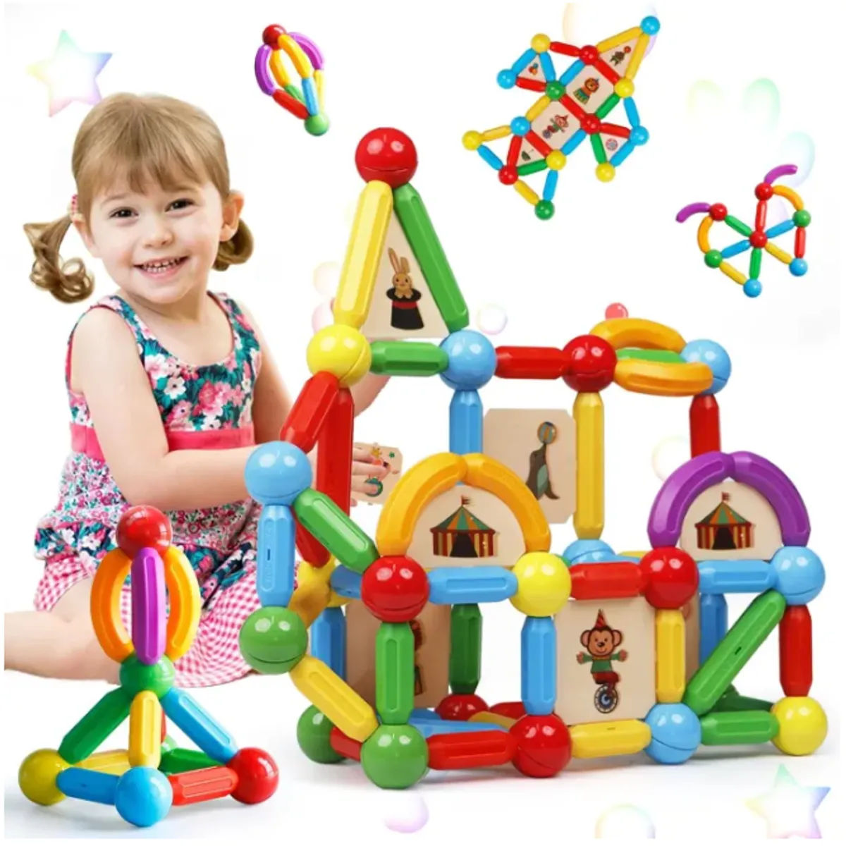 Magblock 90 Pcs Magnetic Sticks Blocks Tiles Construction Building, Magnet Balls Toys