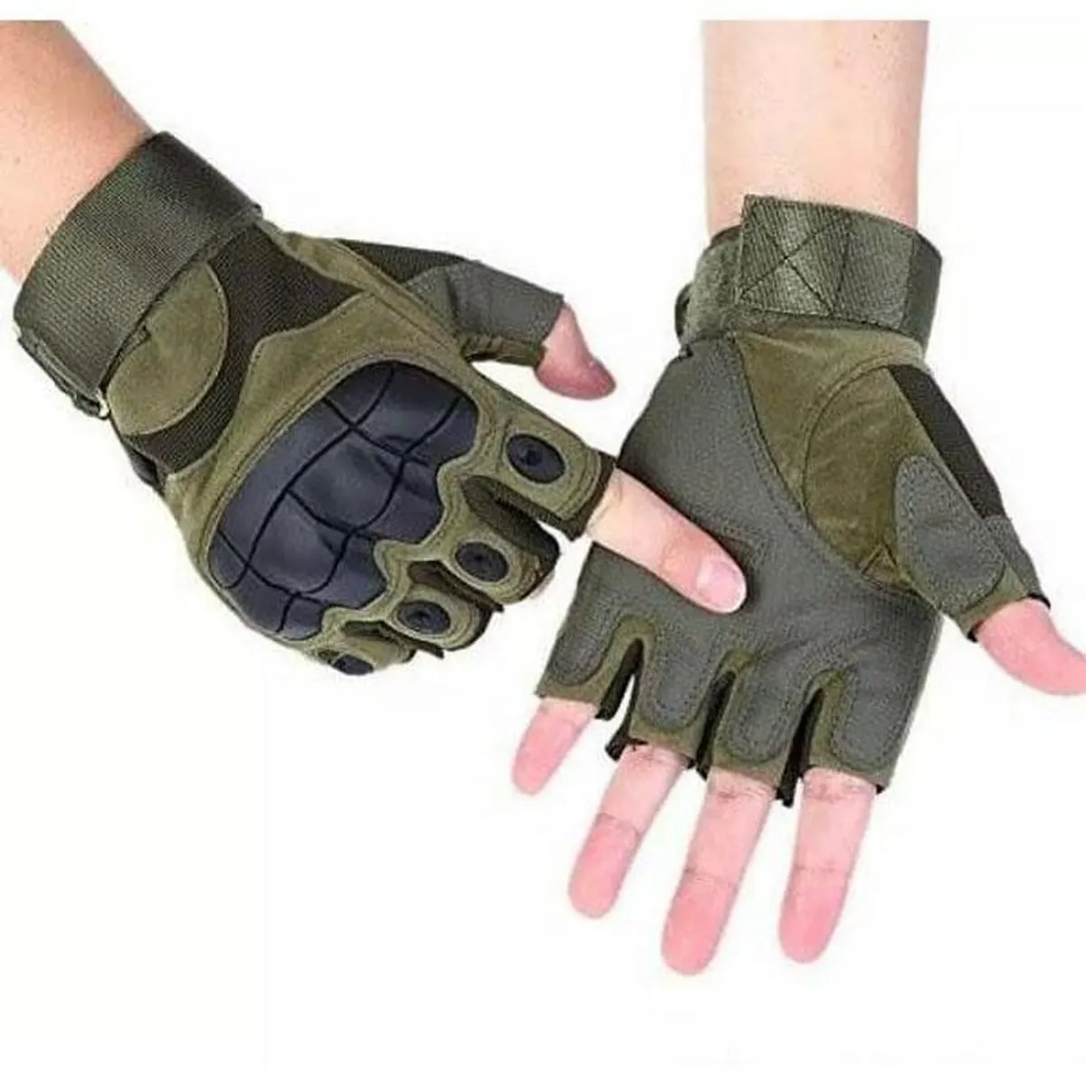 Touchscreen Gloves Motorcycle Skidproof Hard Knuckle Half Finger Gloves Protective Gear For Outdoor Sports Racing Motocross - Free Size (Green)