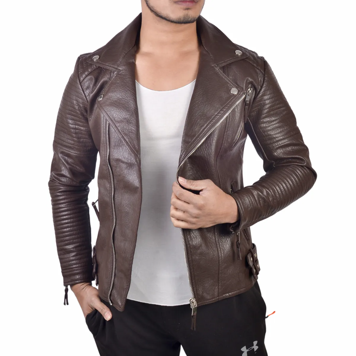 Men Fashion Solid Black Leather Jacket 