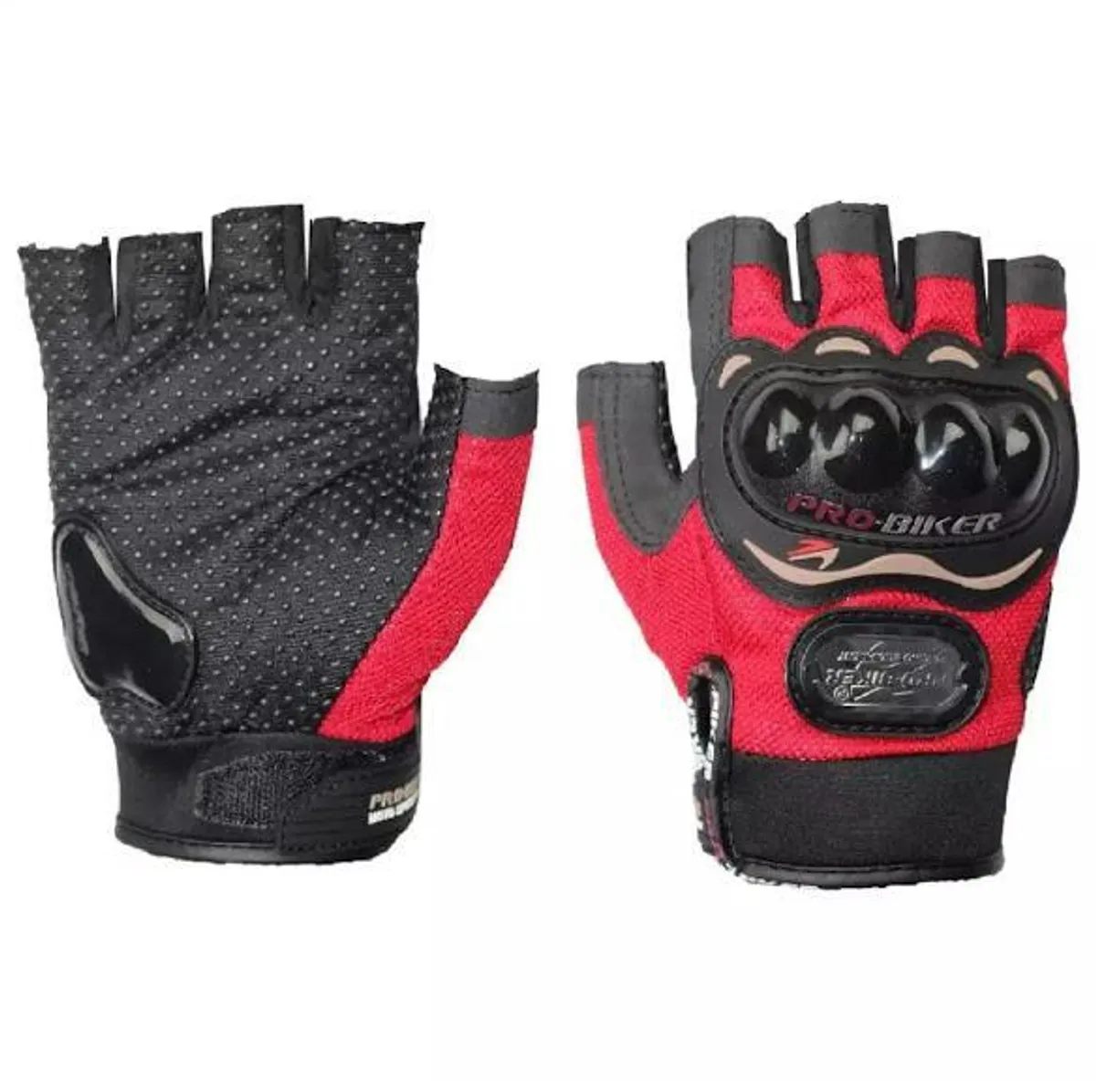 Red/Black Pro Biker Grip Half Gloves For Men - Red