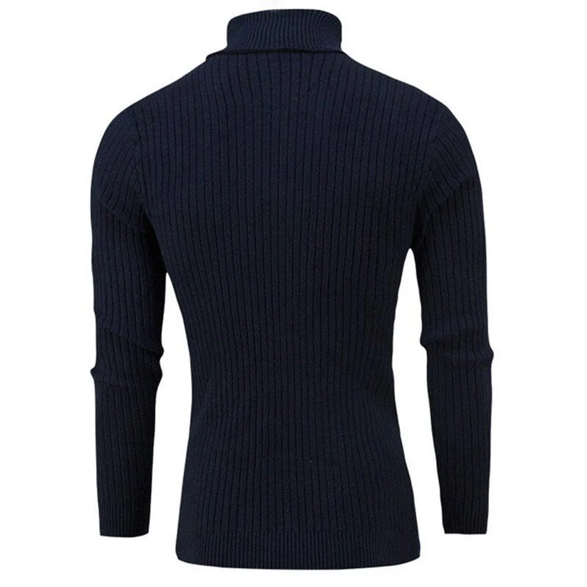 Spring Warm Turtleneck Sweater Men Fashion Solid Knitted Men Sweaters Casual Men Double Collar Slim Pullover  - One Size (Navy Blue)