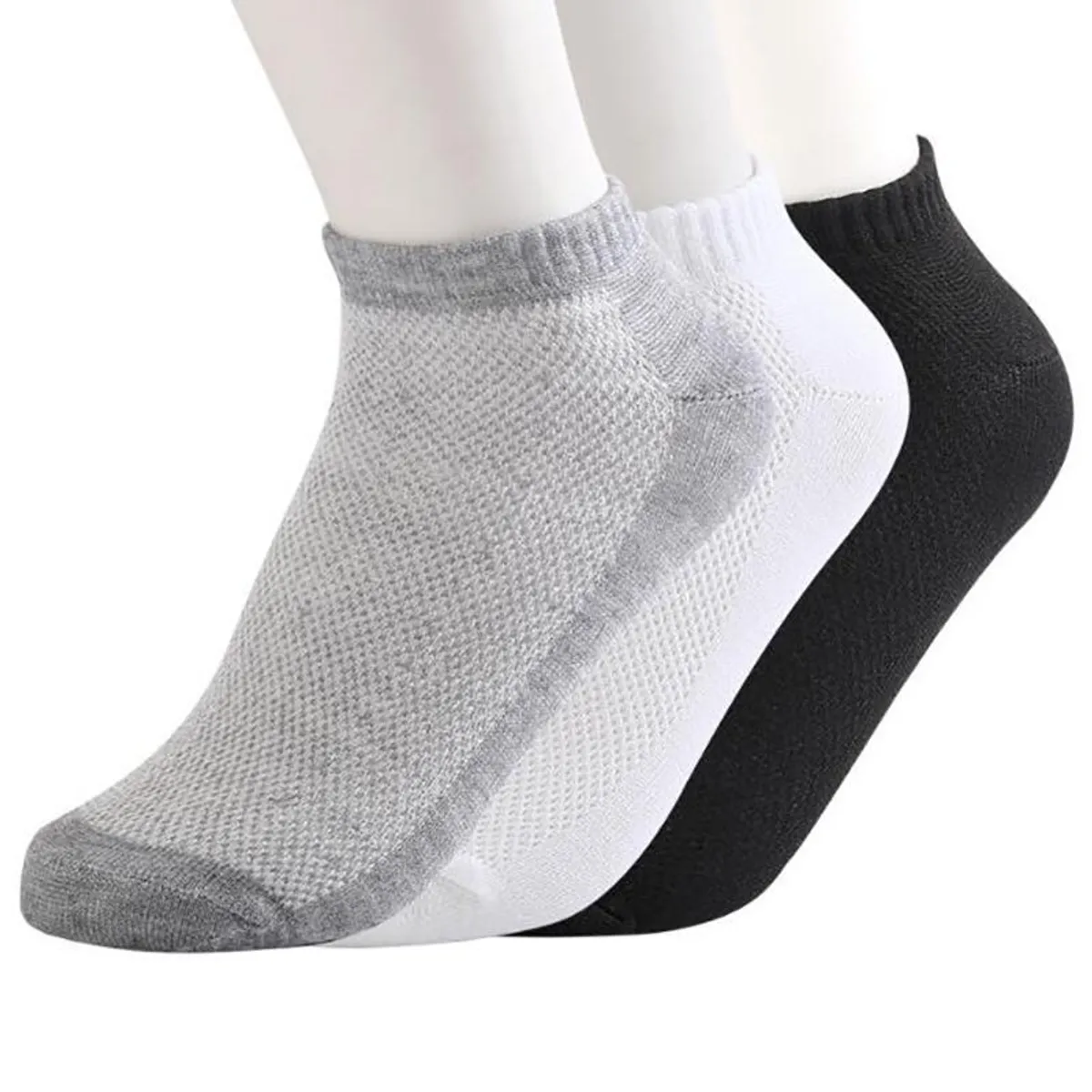 Men’s Solid Mesh Invisible Ankle Socks – Breathable Summer Boat Socks, Multicolor Free Size - 6 Pairs