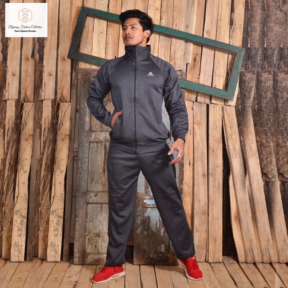 Men Winter Fleece Fur Inside Casual Tracksuit Sportswear- Free Size