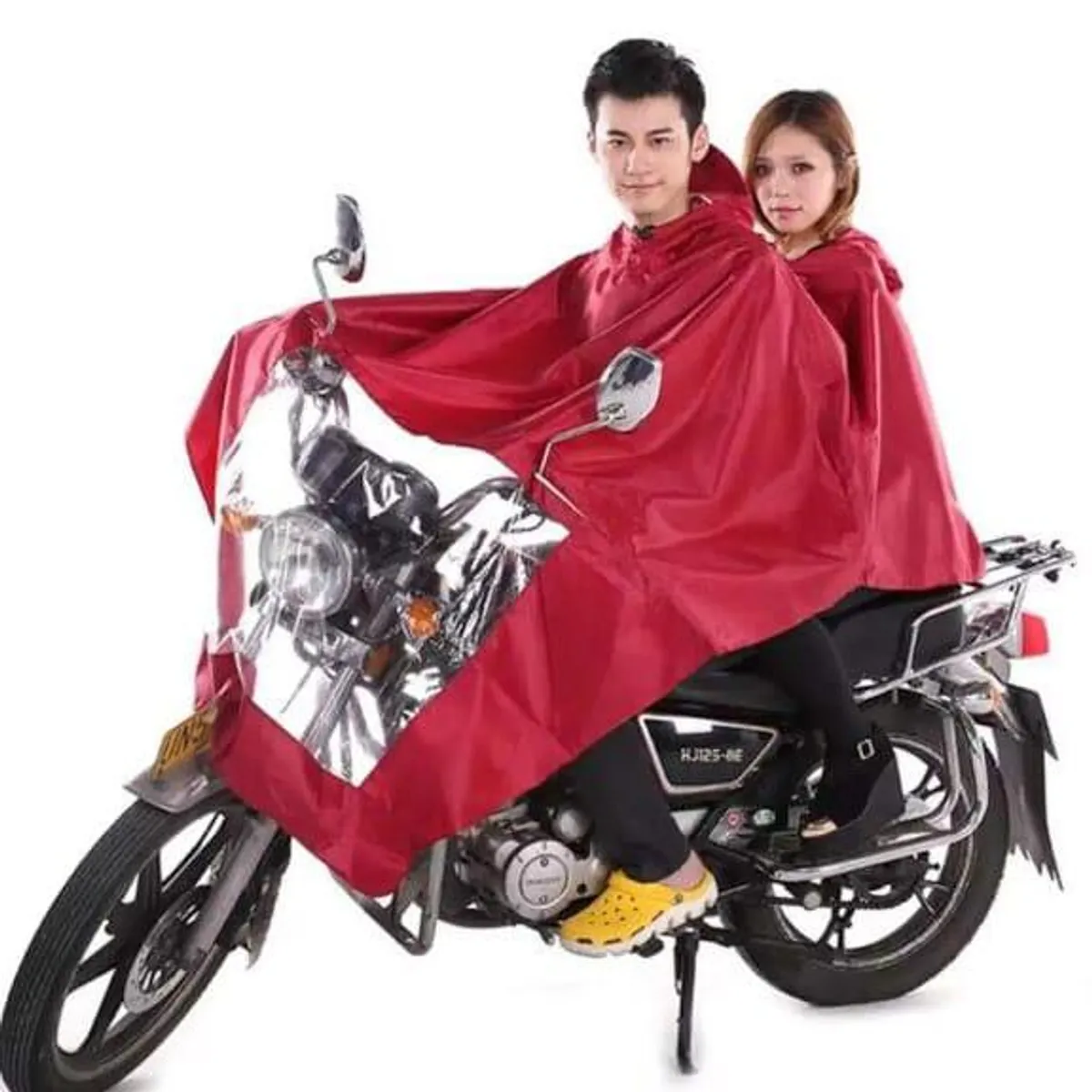 Plus Size Single Double Raincoat Plastic Cape Unisex Hooded Motorcycle Raincoat Rainwear Waterproof Rain Coat Cover - Free Size (Red)