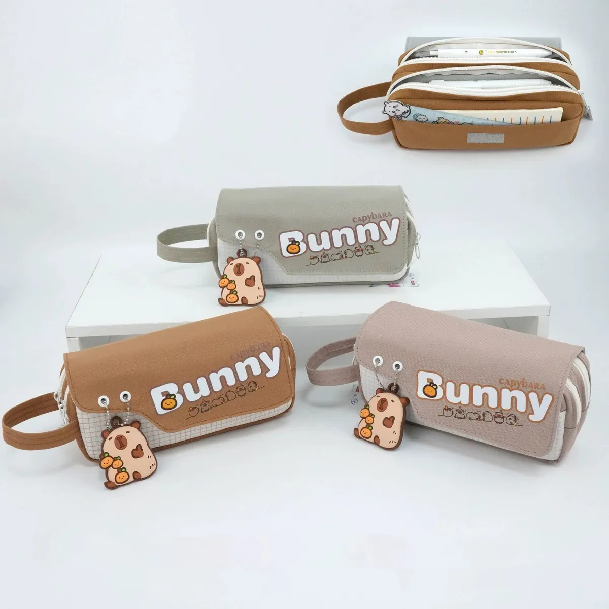 Cartoon Rabbit Double Layer Korean Pencil Case For Kids - Multicolor