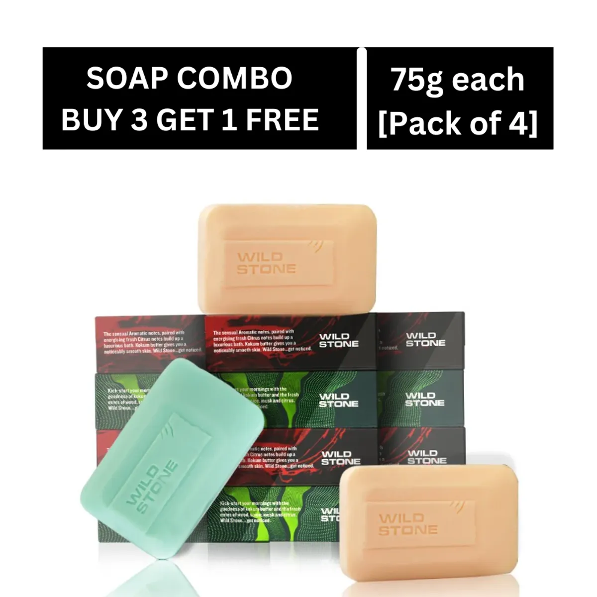 Wild Stone Buy 3 Get 1 Free Soap Combo for Men (2 Ultra Sensual and 2 Forest Spice 75gm each)-(Woody&Earthy)