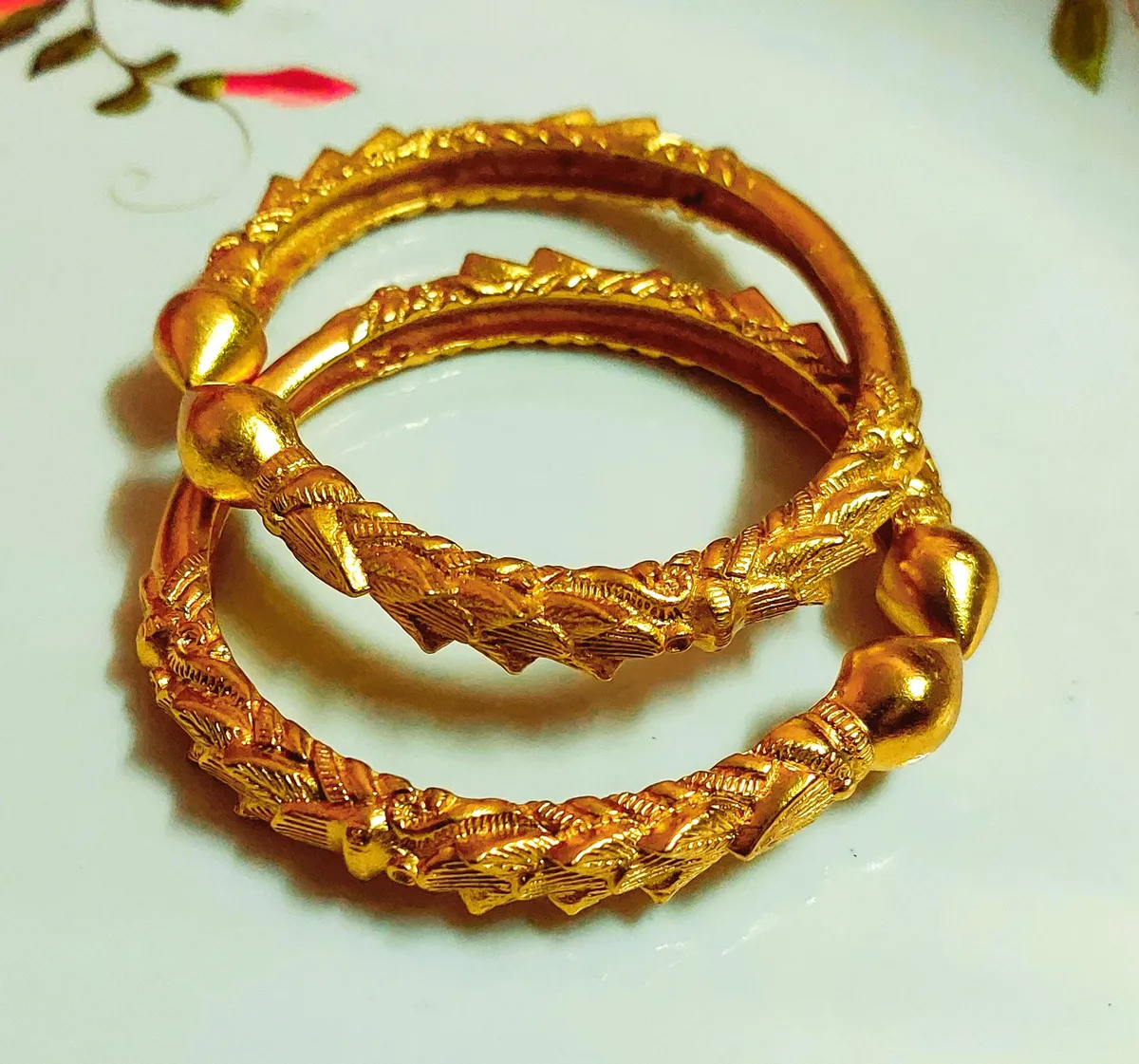 Pair Of Faux Gold Panchadhatu Kada Bangle For Women 20cm-Size(2.6)
