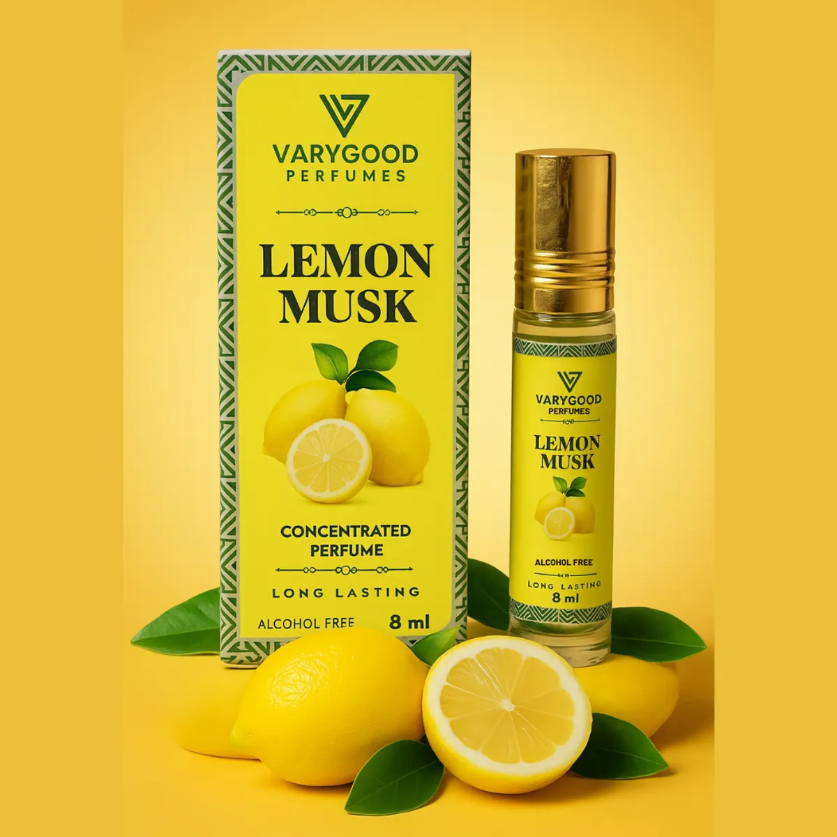 VaryGood Lemon Musk Attar Roll On - 8ml Alcohol-Free Concentrated Perfume for Men & Women | Long Lasting Fresh Citrus Musk Fragrance