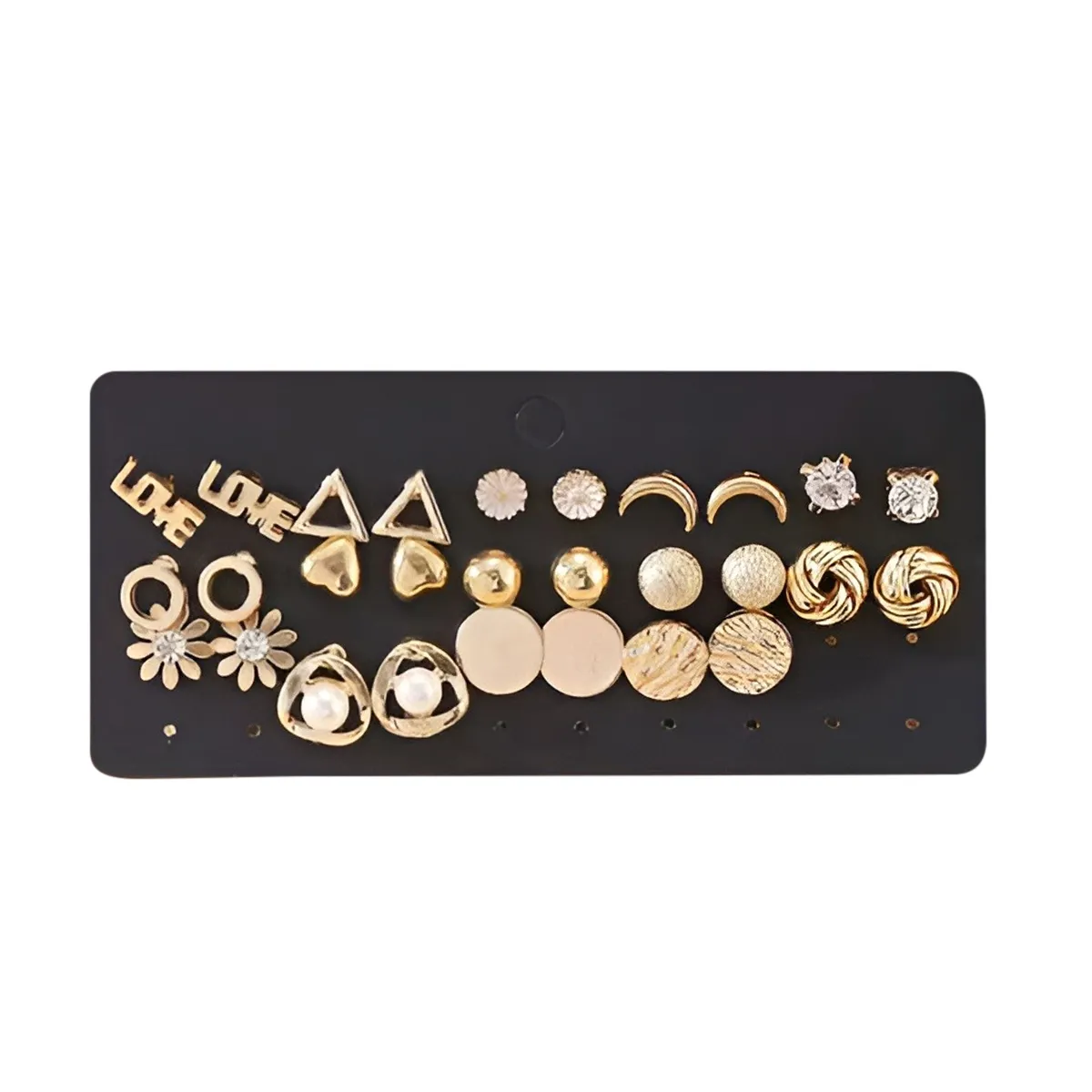 14 Pairs Gold Toned Contemporary Design Ear Studs For Women - Gold (7 Mm)