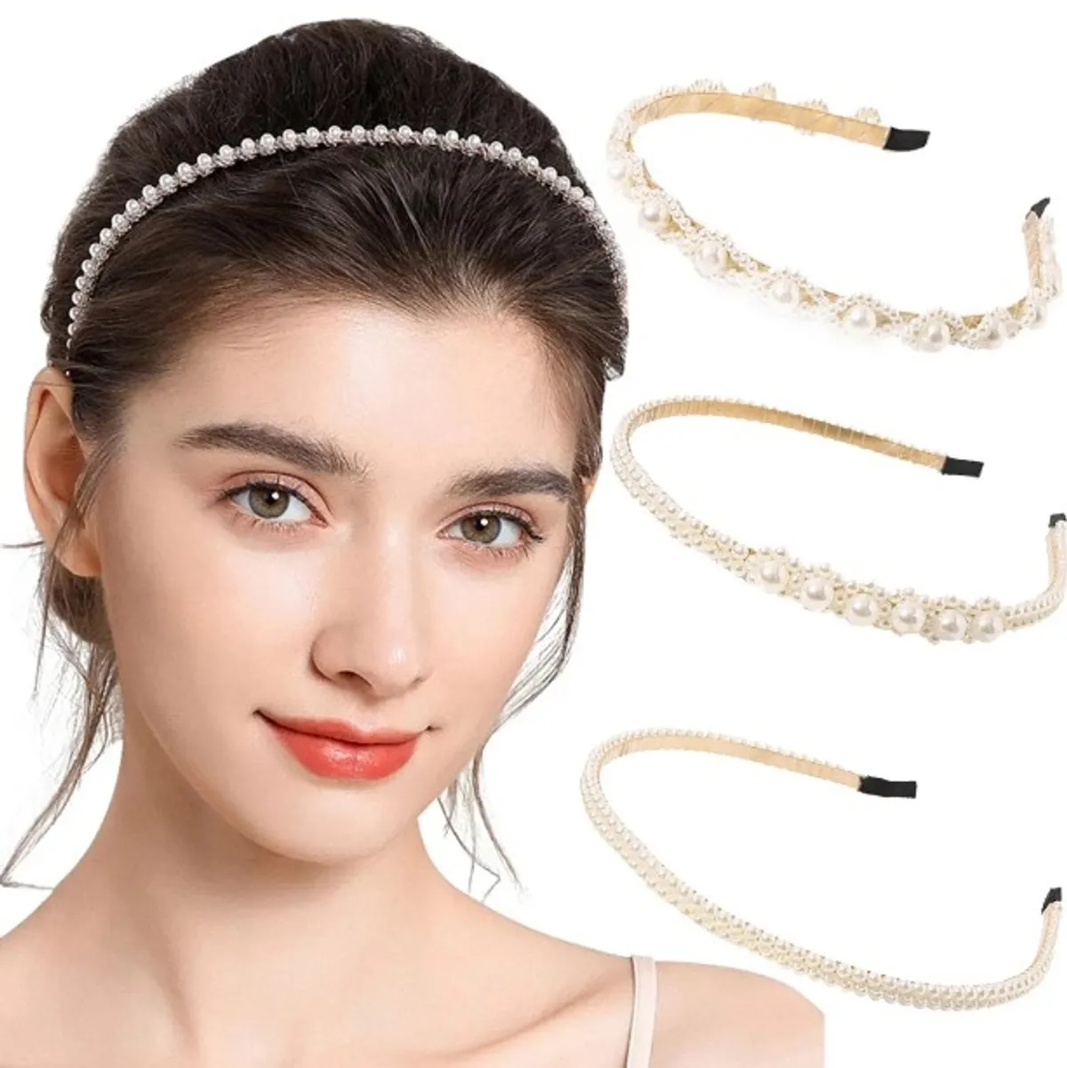 Full Pearl Beads Korean Fashion Stylish Hairband For Women-(Gold Frame)