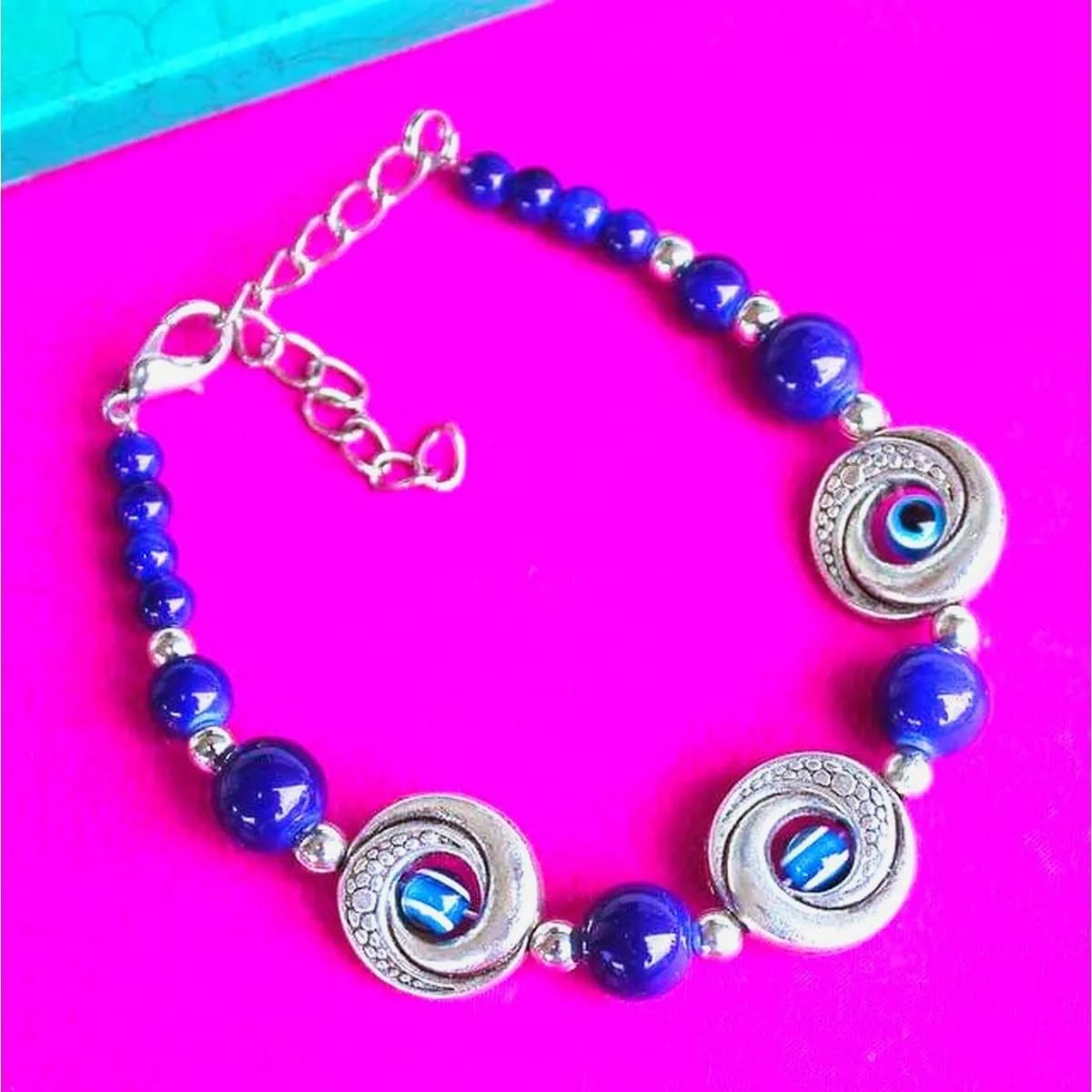 Evil Eye Beads Bracelet Good Luck Charm Amulet With Stone Beads Adjustable Bracelet For Women 