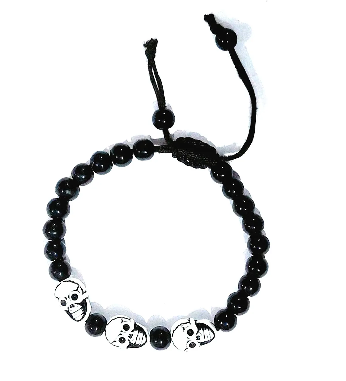 Skull Series Black Beads Adjustable Thread String Bracelet For Unisex- Free Size