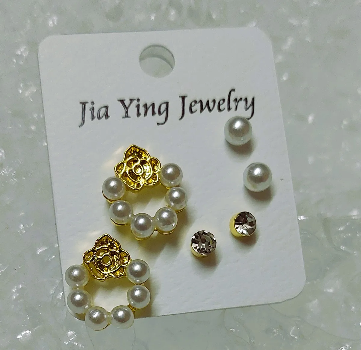 3 In 1 Elegant Pearl And Crystal Stud Earring Set - Gold (6 Mm)