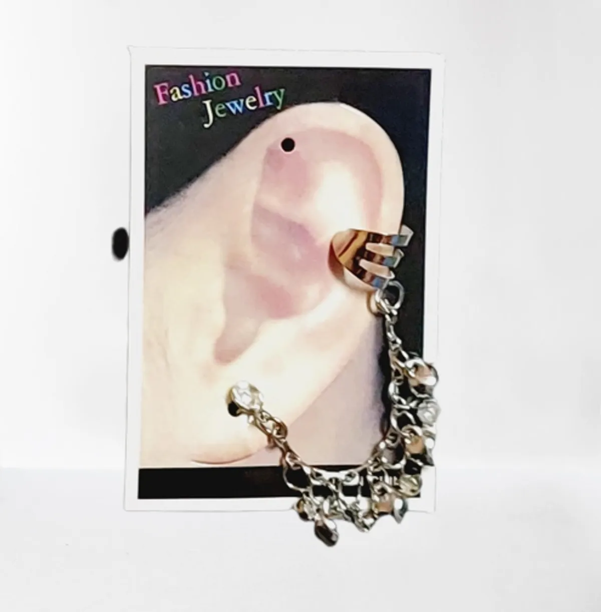 Zirconia Studded Chain Ear Cuff Drop Earring For Women - One Size (Silver)