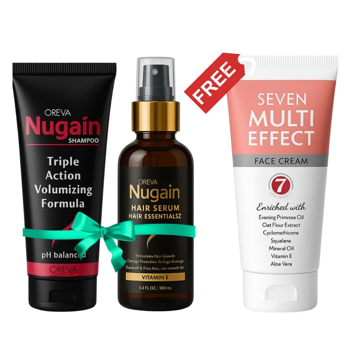 Oreva Dermacare Combo Of Nugain Anti Hairfall Shampoo And Hair Growth Serum (2x100ml) With Free Seven Multi Effect Face Cream