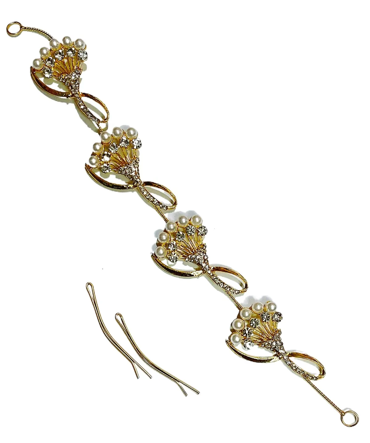 Floral Pattern Crystal And Pearl Inlaid Tiara For Women-(Gold)