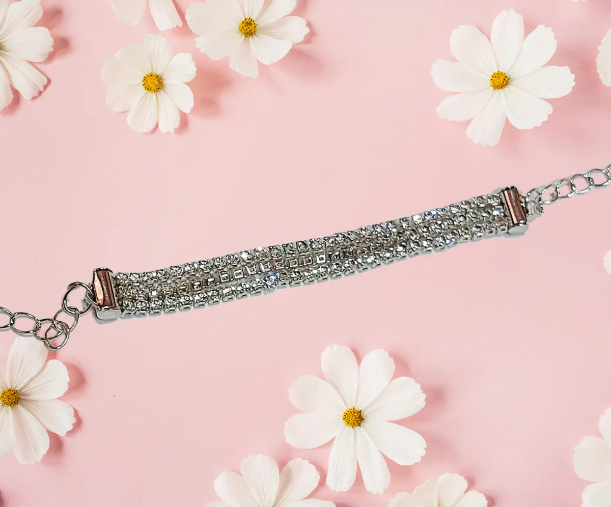 Rhinestones String Bracelet For Women - Silver (21 CM)