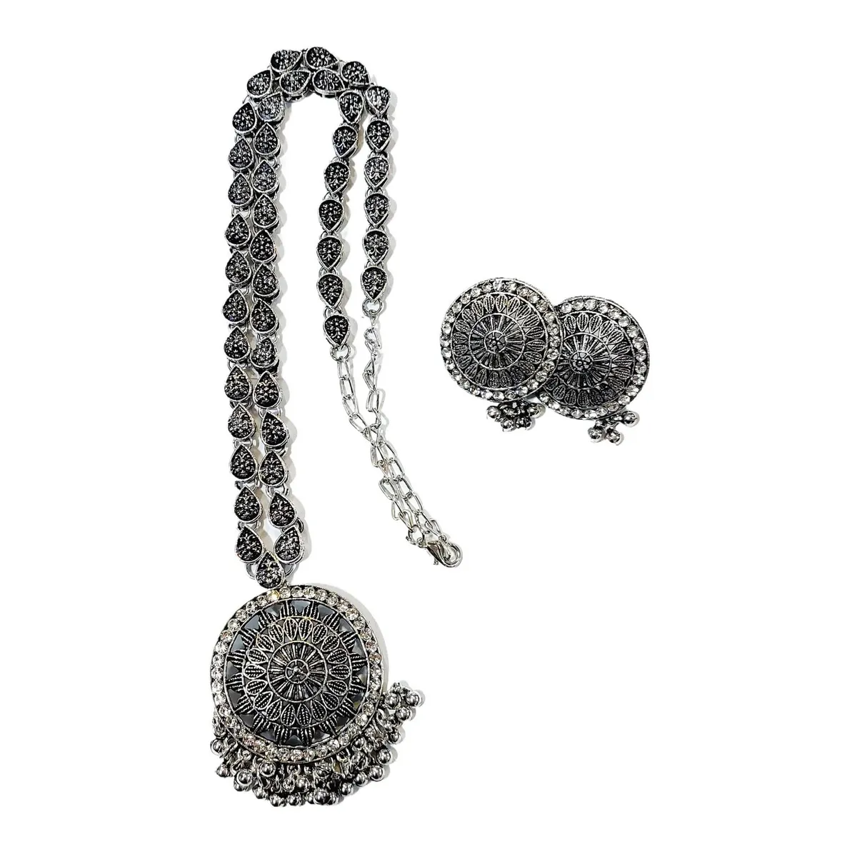 Long Oxidized Bohemian Necklace Set For Women 60cm