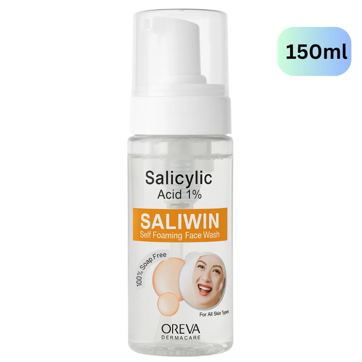 Oreva Dermacare Saliwin Self Foaming 1% Salicylic Acid Face Wash 150ml | For Oily & Acne-Prone Skin