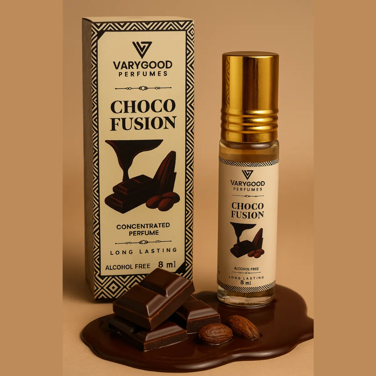 Choco Fusion Attar Roll On – 8ml Alcohol-Free Concentrated Perfume for Men & Women | Long Lasting Warm Chocolate Scent