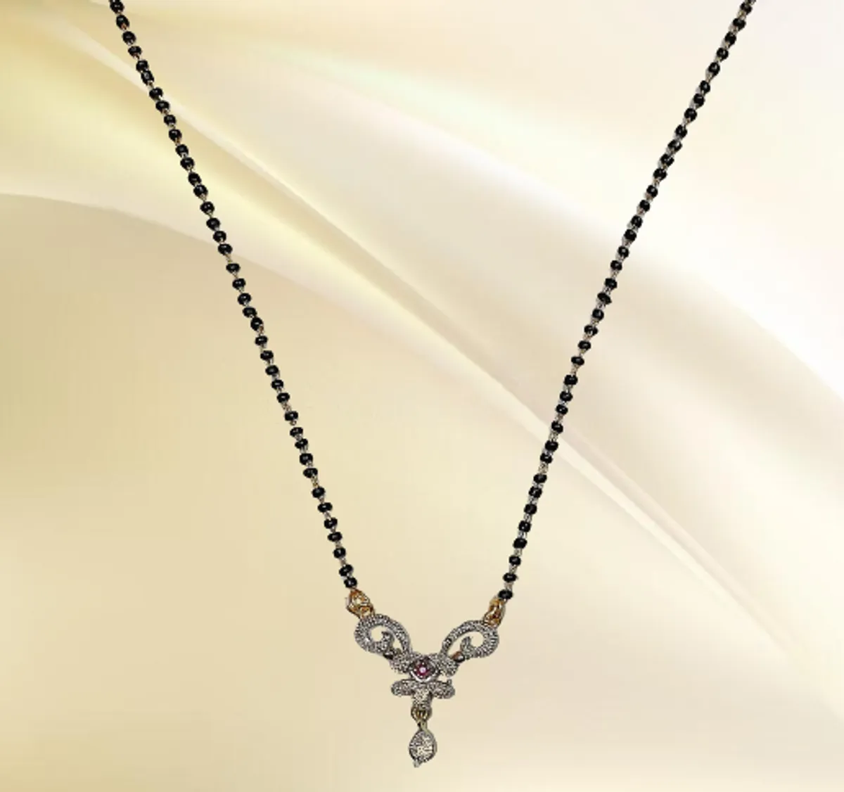 Sparkling White Petal Mangalsutra For Women 45cm-Multicolor
