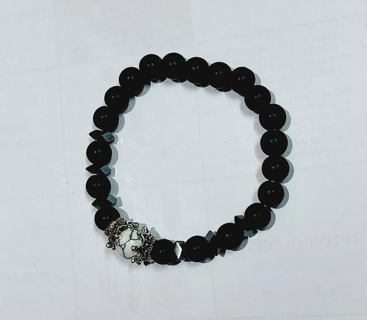 Crown Charm Black Matte Beads Bracelet For Unisex - 20 CM