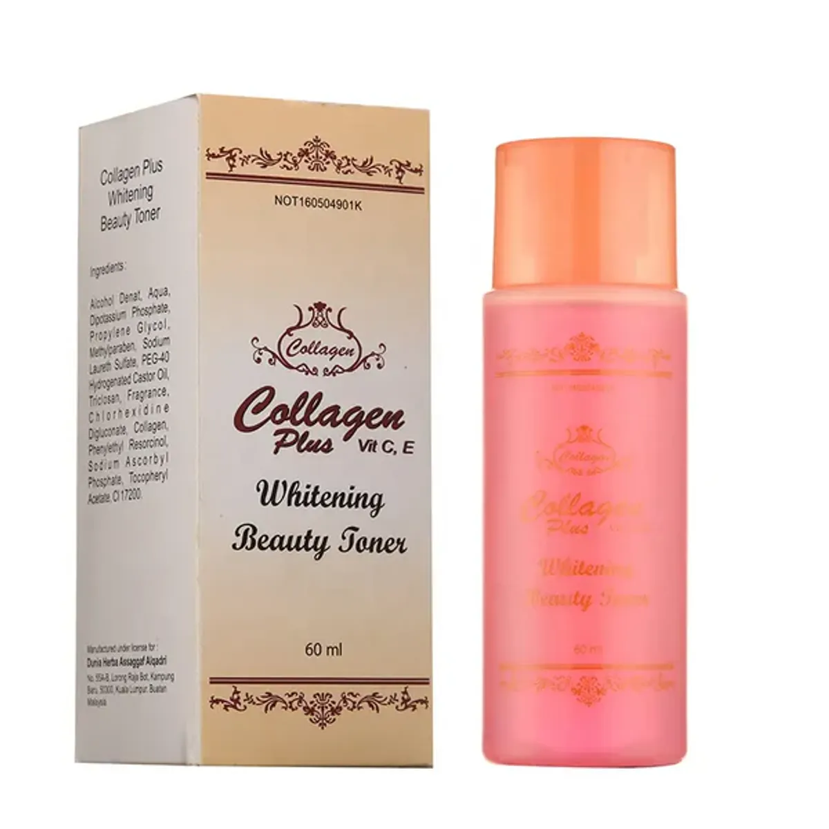 Collagen Plus Vitamin C & E Whitening Beauty Toner 60ml – Deep Cleansing, Pore Tightening, Anti-Aging & Skin Brightening