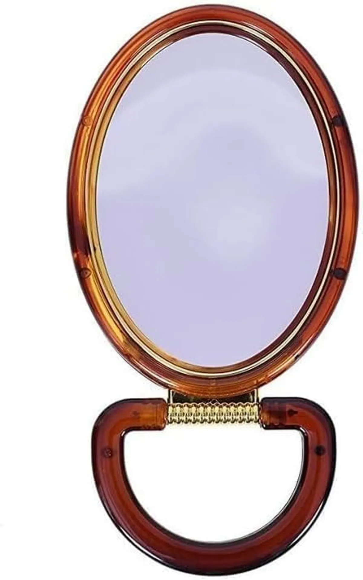 Double-Sided Round Tabletop Makeup Mirror 9.5cm Width with Natural Vision & 5X Magnifying View-Brown