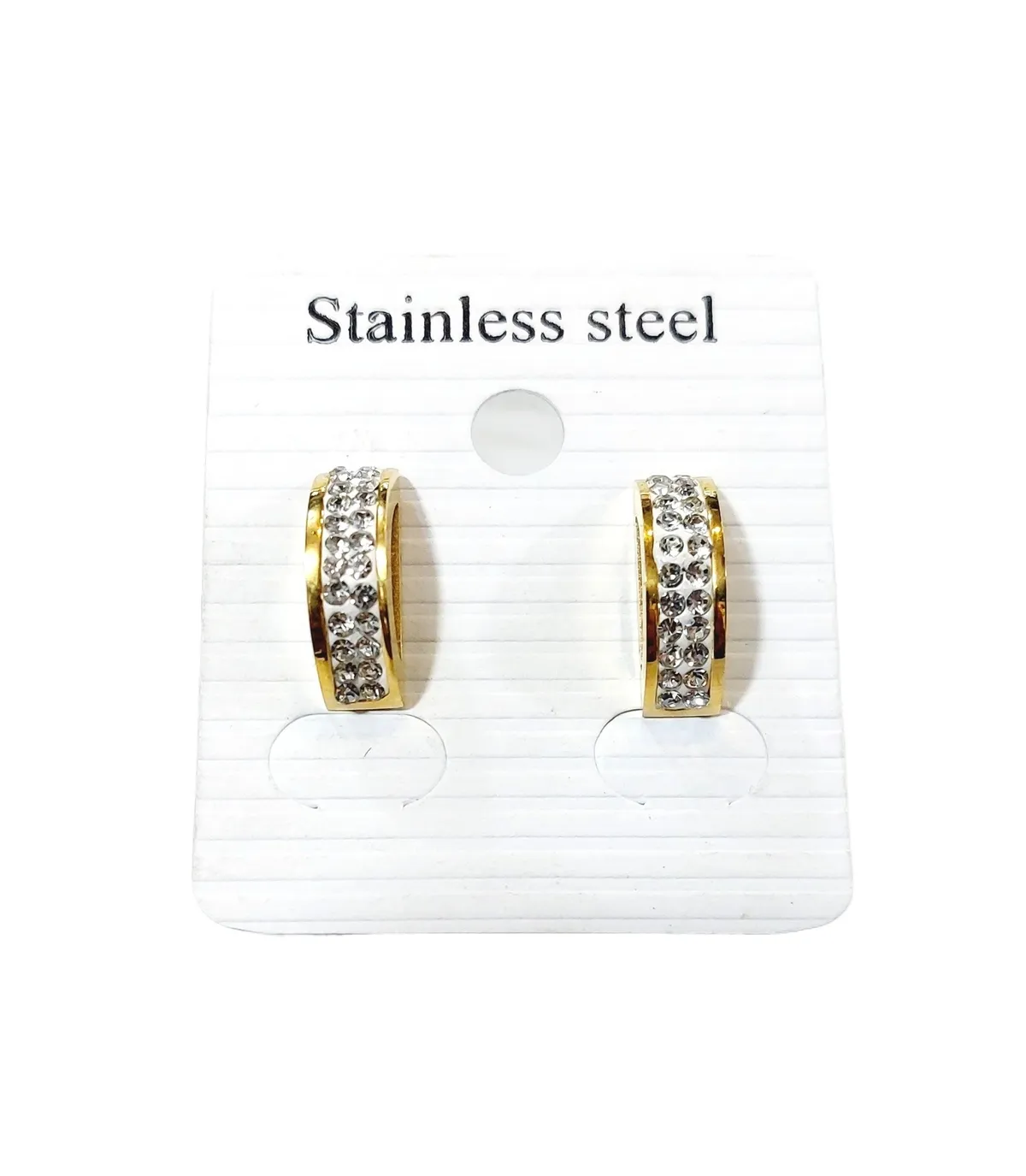 Zircon Inlaid Stainless Arched Ear Studs For Women - Gold (15 MM)