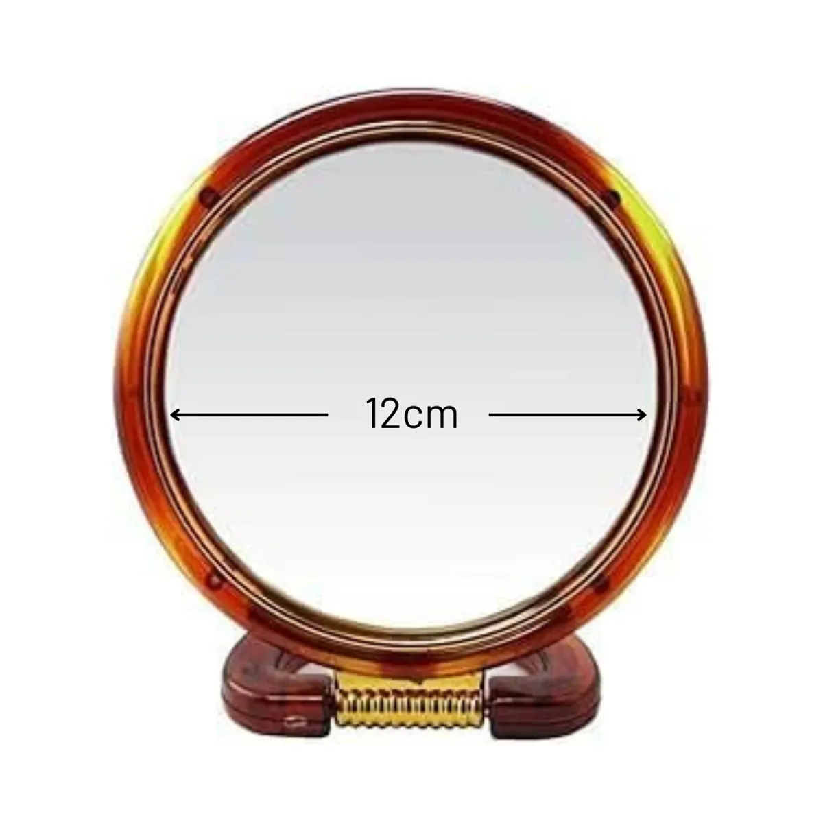 Double-Sided Round Tabletop Makeup Mirror 12cm Width with Natural Vision & 5X Magnifying View-Brown