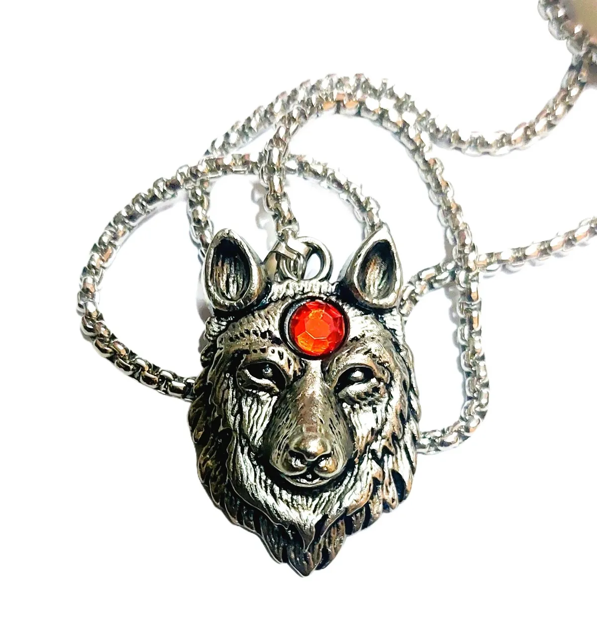 Direwolf Head Pendant Chain Necklace For Men 60cm-Silver