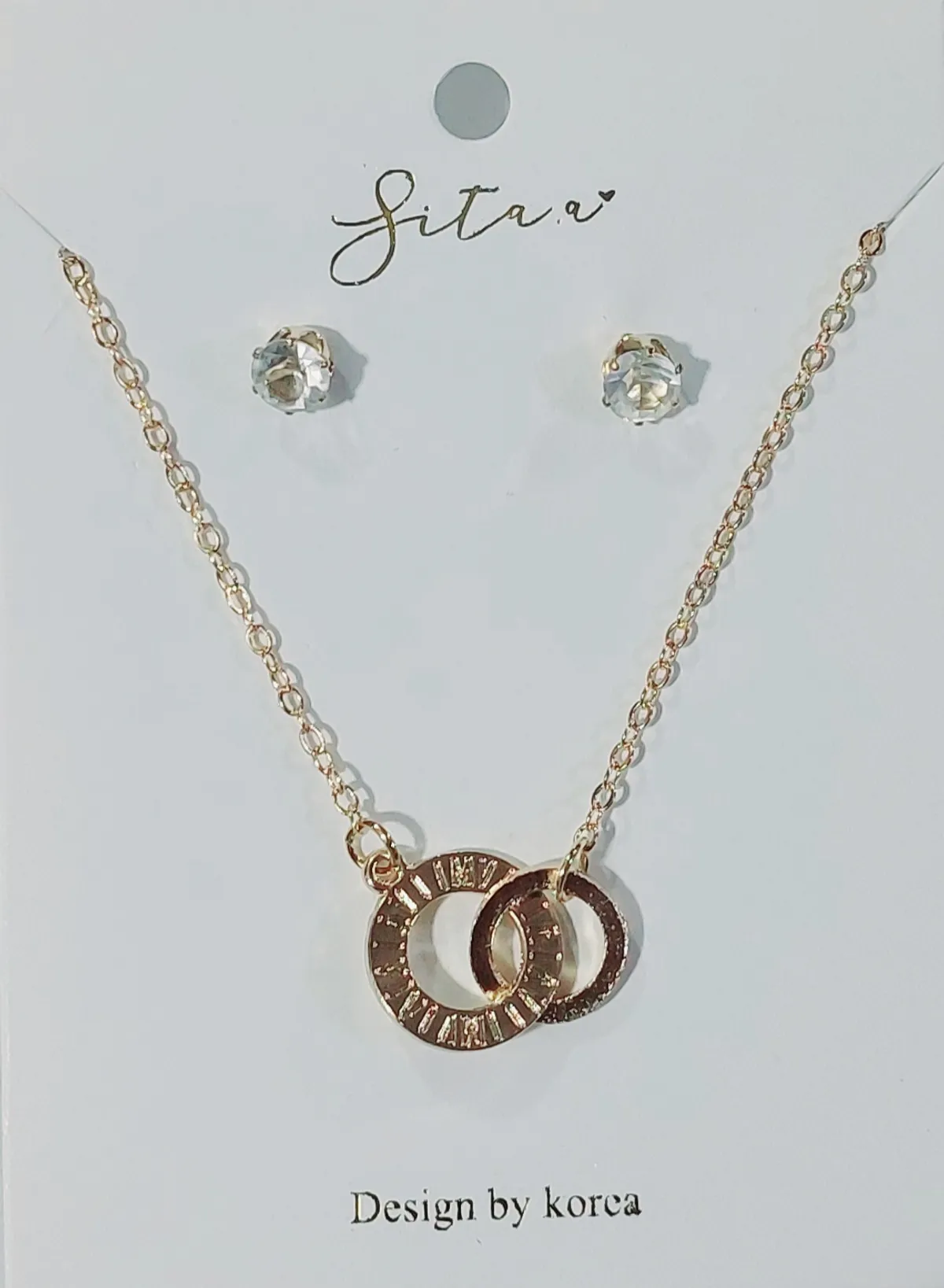 Interlocked Double Circle Pendant With Roman Number Carved Necklace For Women -Gold(45 CM)